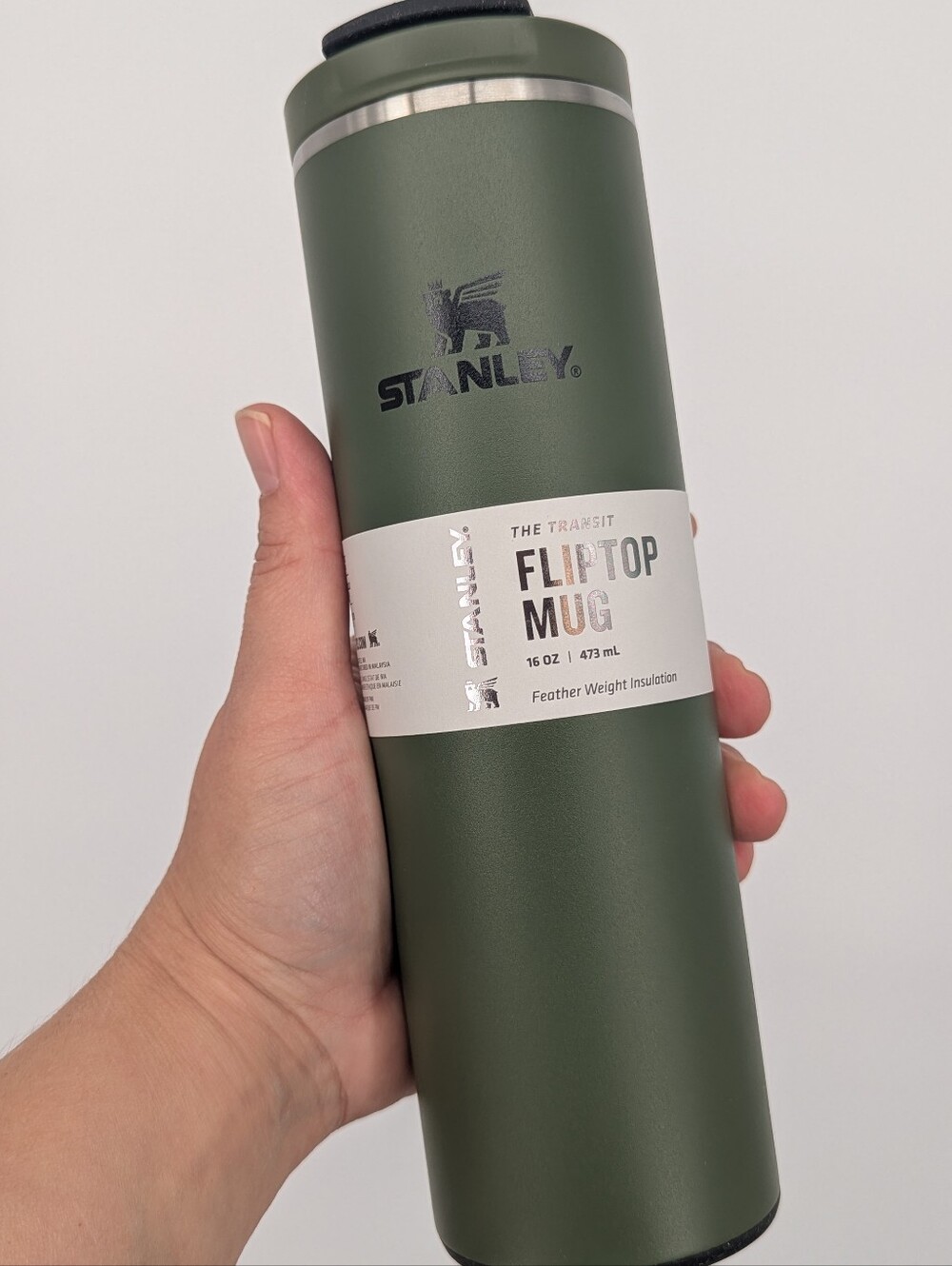 new STANLEY Water Bottle cup transit fliptop 16 Oz Anti Spill Dried Pine Green